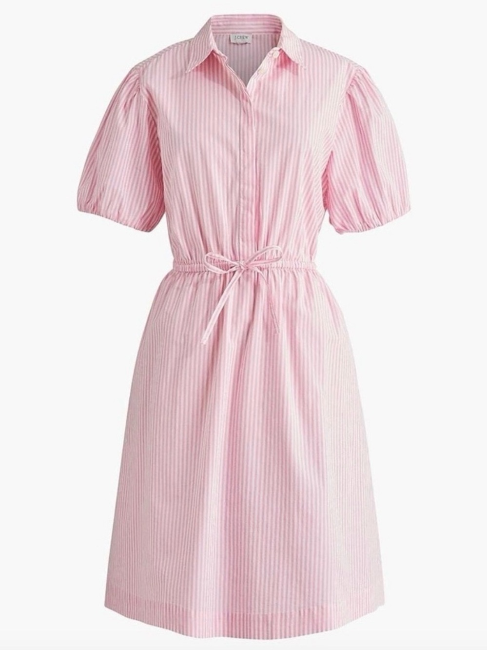 J. Crew Pink Striped Drawstring Shirt Dress